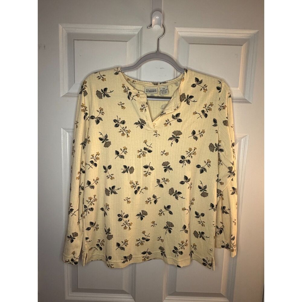 Cottagecore Grandma Dainty Floral Henley Ribbed Knit Long Sleeve